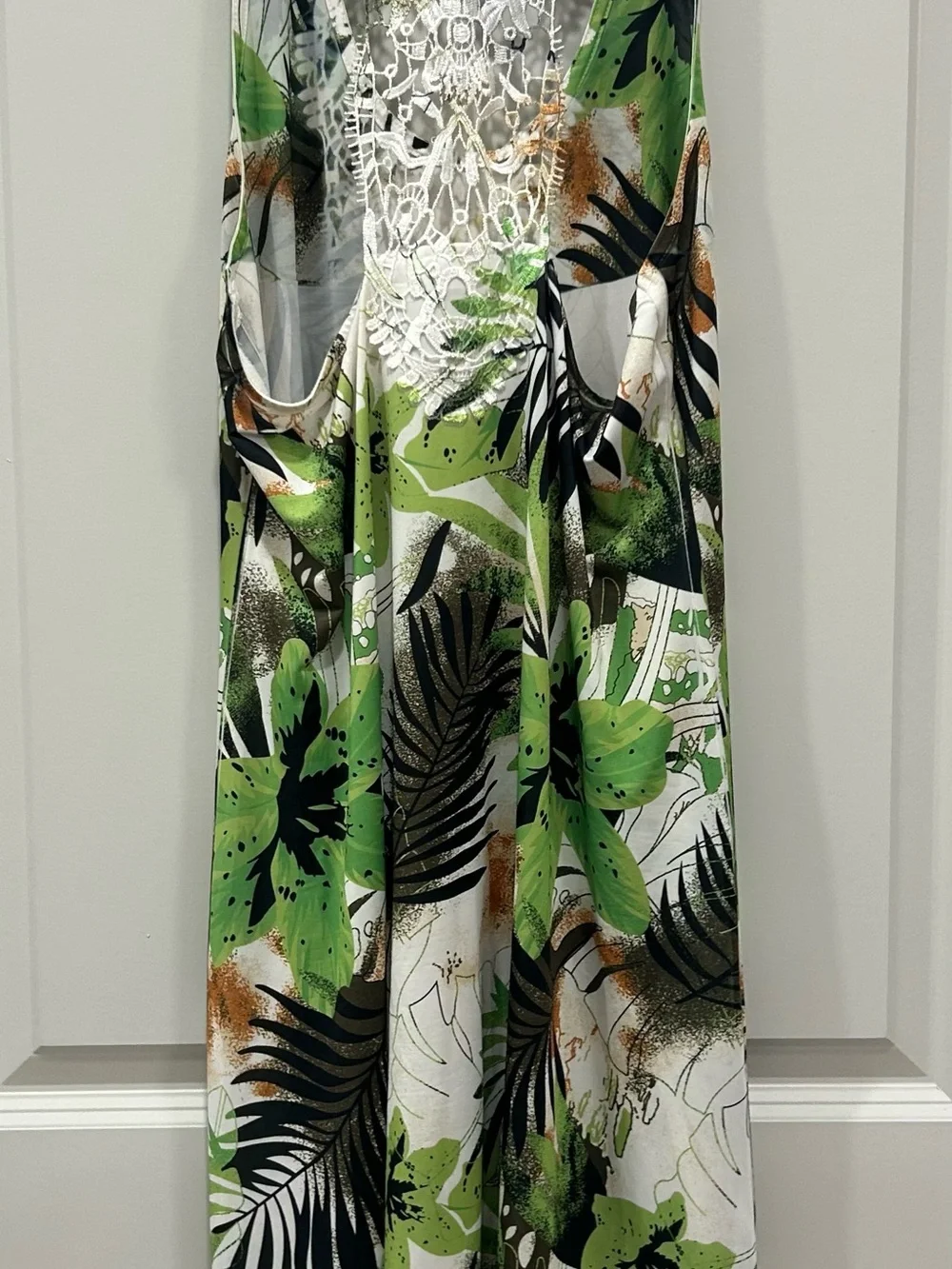 Claudia Richard White Maxi Skirt with Green & Black Tropical Print